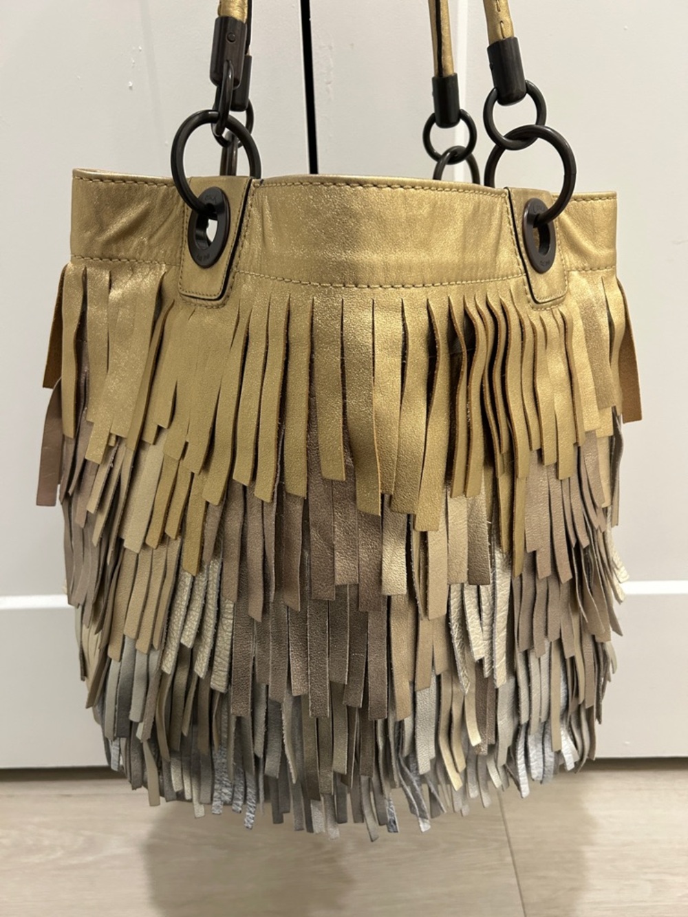Coach Madison XL Metallic Leather Fringe Tote - Picture 10 of 17